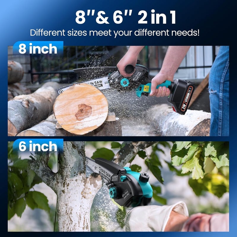 DocSmart Mini Chainsaw Cordless, 8 inch & 6 inch Electric Chain Saw with 2 Pack Rechargeable Batteries, Battery Powered Handheld Saw for Trees Trimming Wood Cutting, Perfect Gardening Tools for Men Dad Husband - Image 3